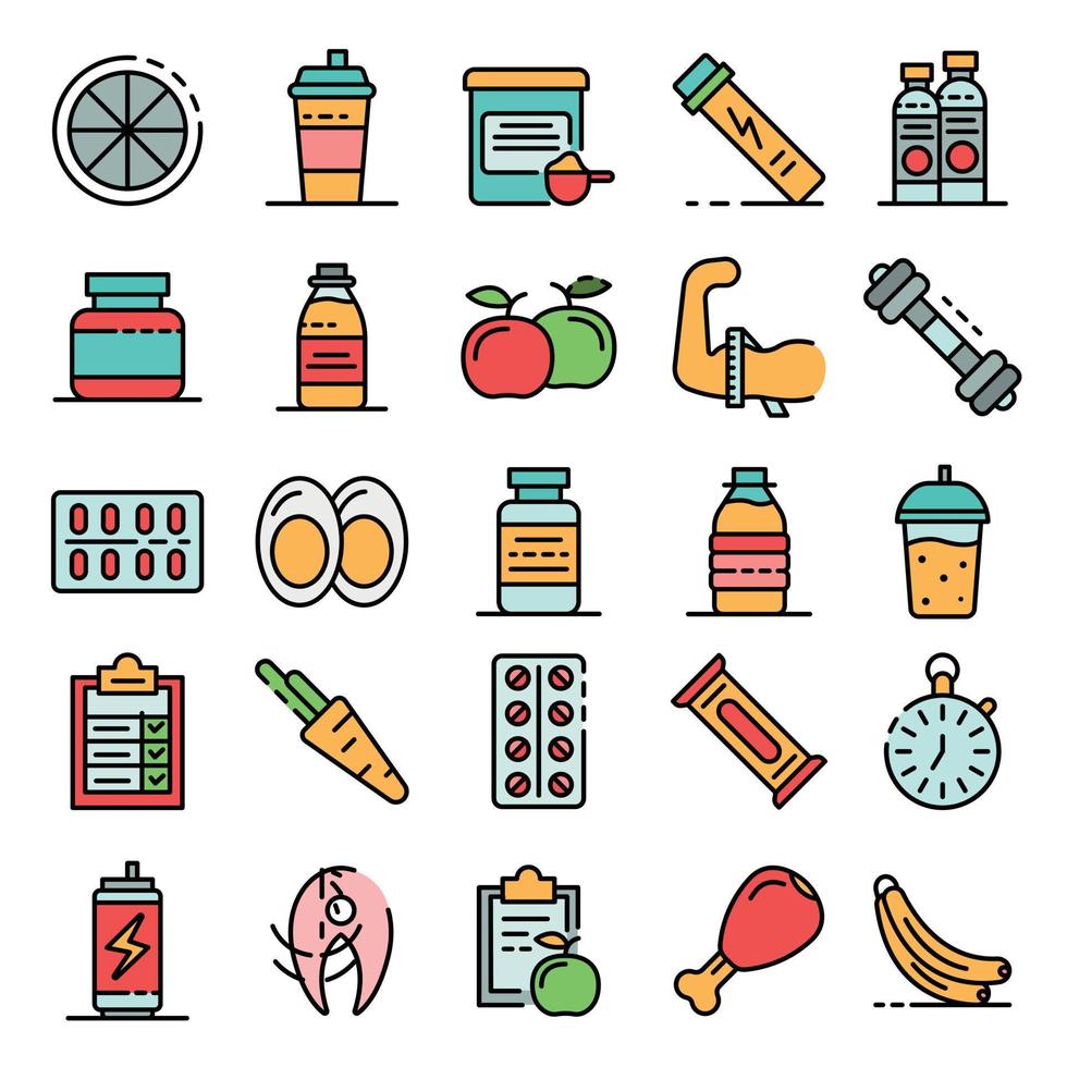 Sport nutrition icons set vector flat