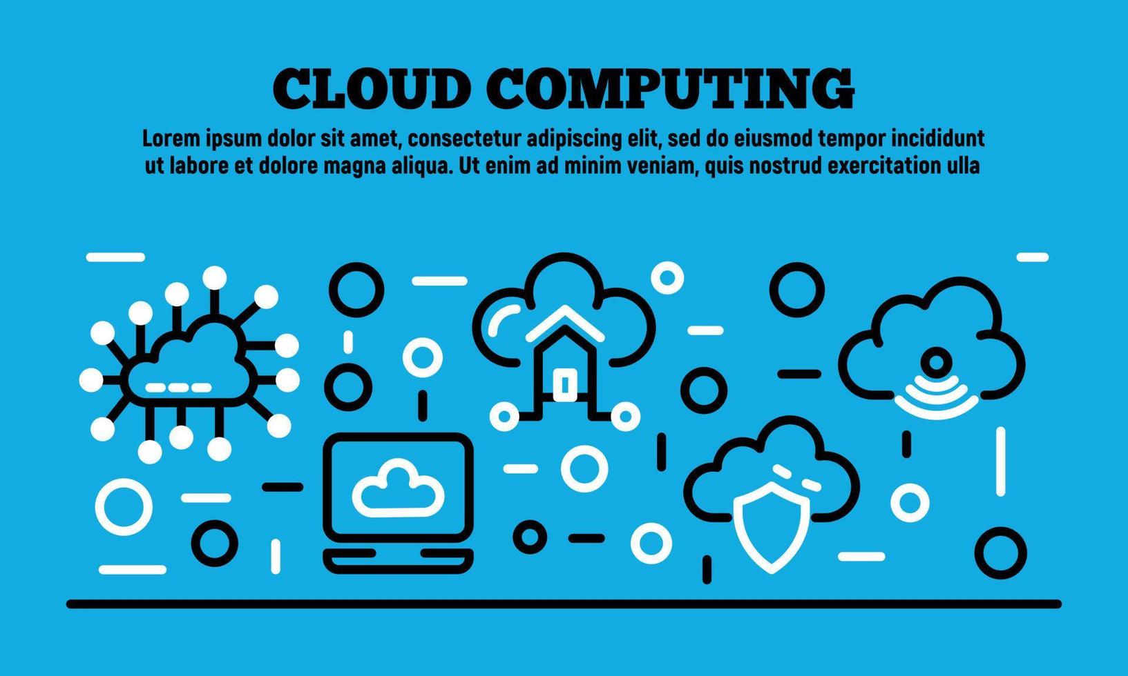 Cloud computing banner, outline style vector