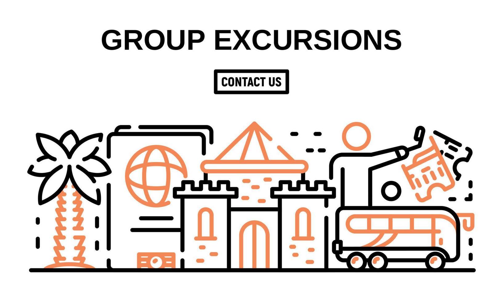 Group excursions banner, outline style vector