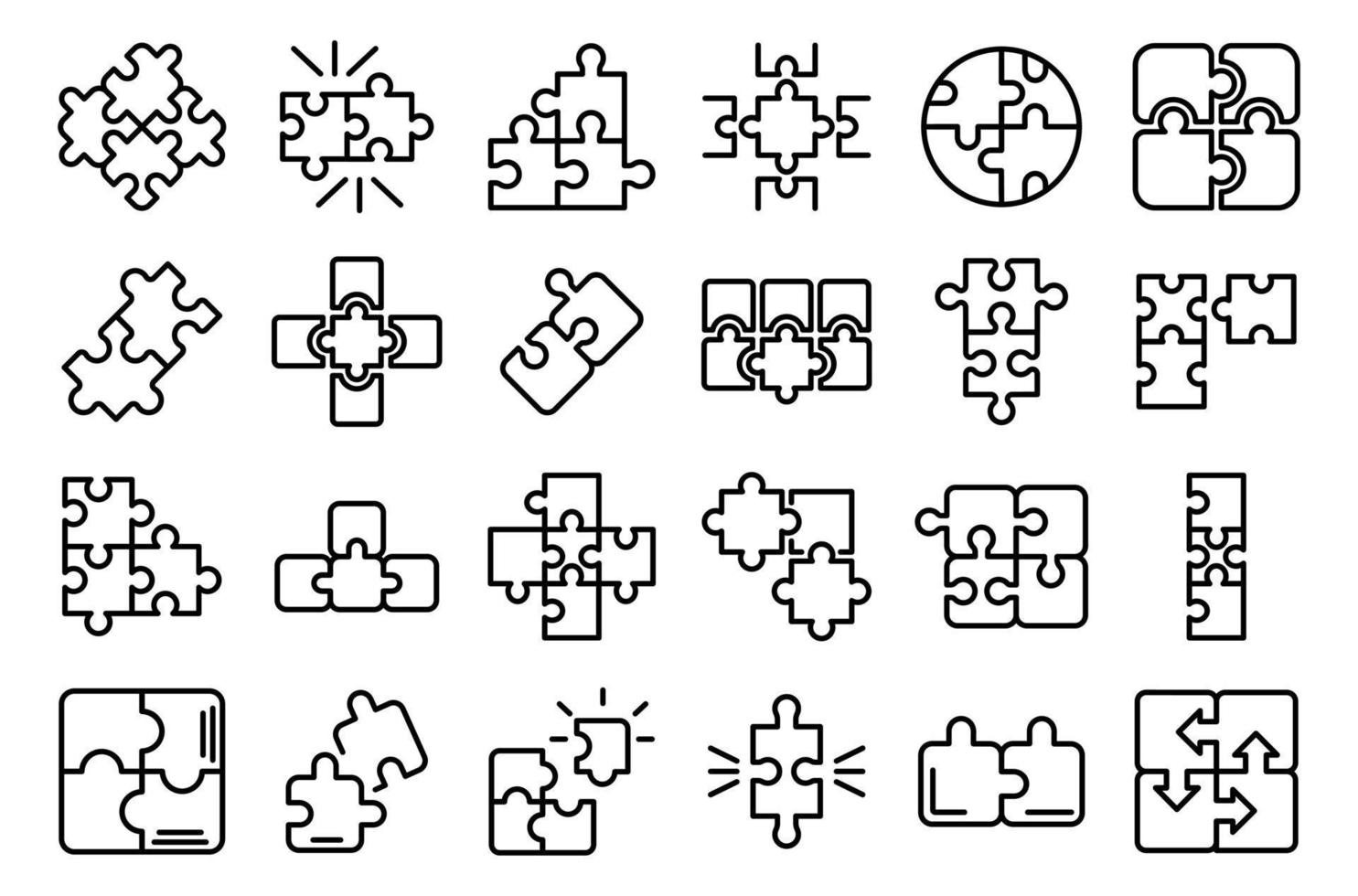 Jigsaw icons set, outline style vector