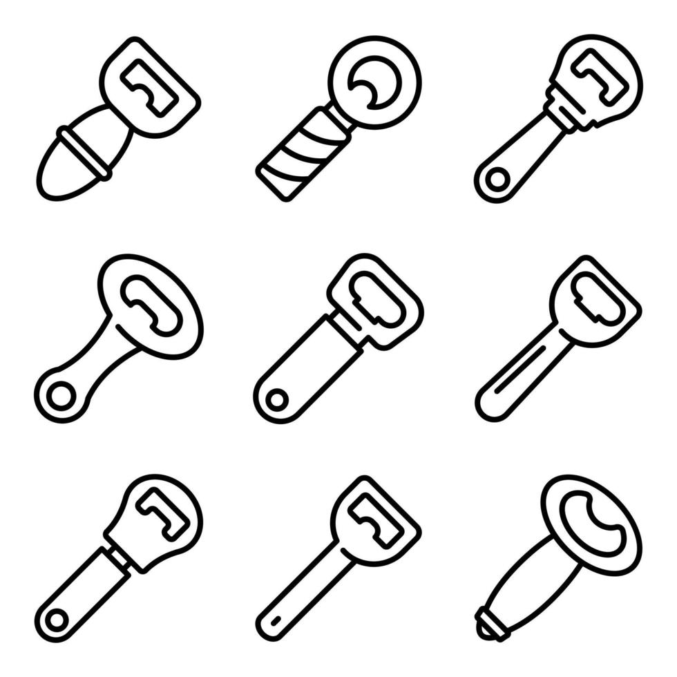 conjunto de iconos de abrebotellas, estilo de contorno vector