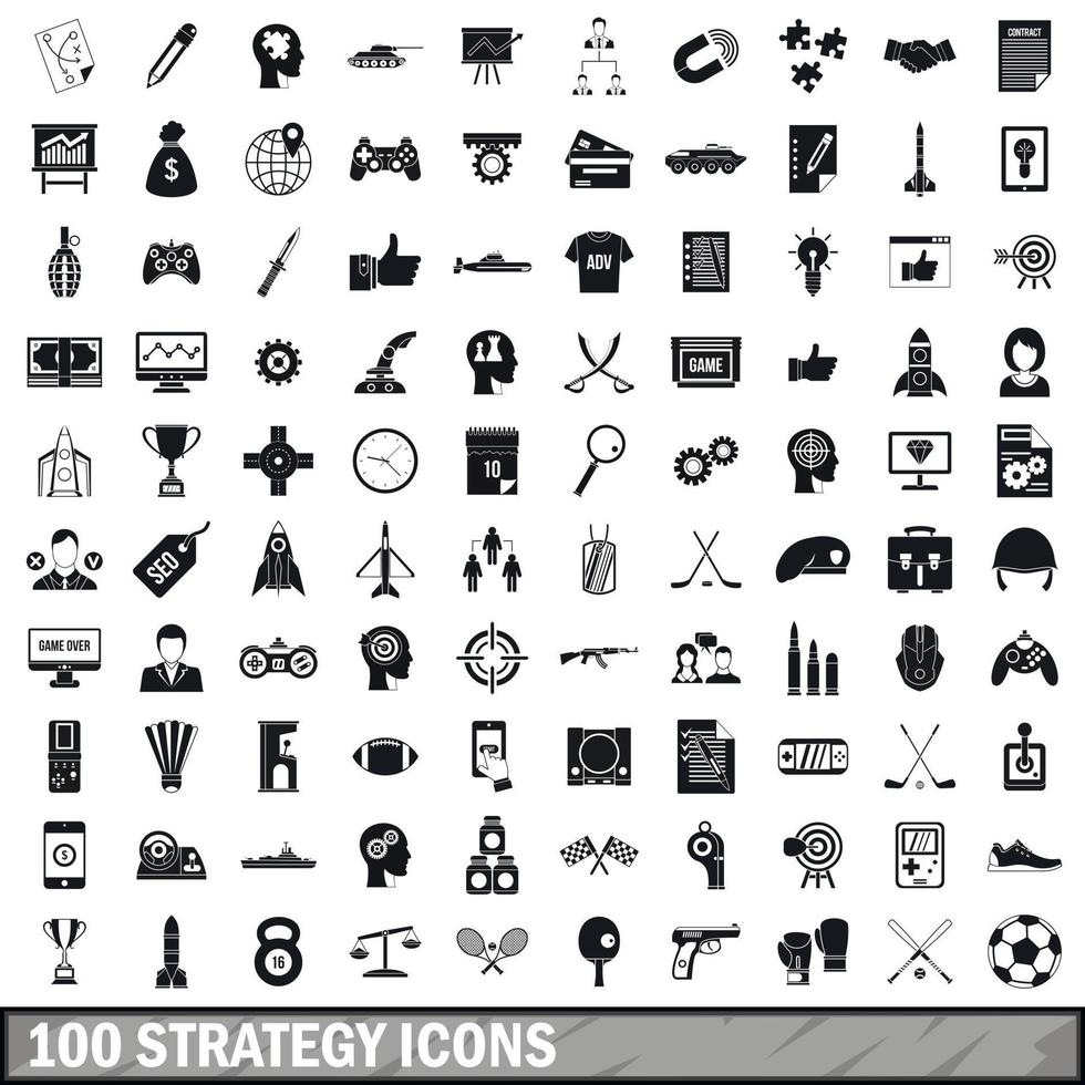 100 strategy icons set, simple style vector