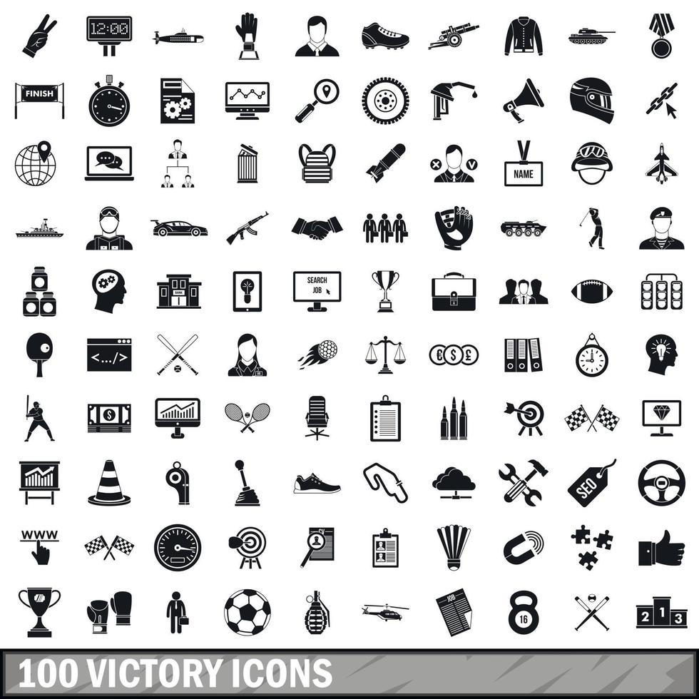 100 victory icons set, simple style vector