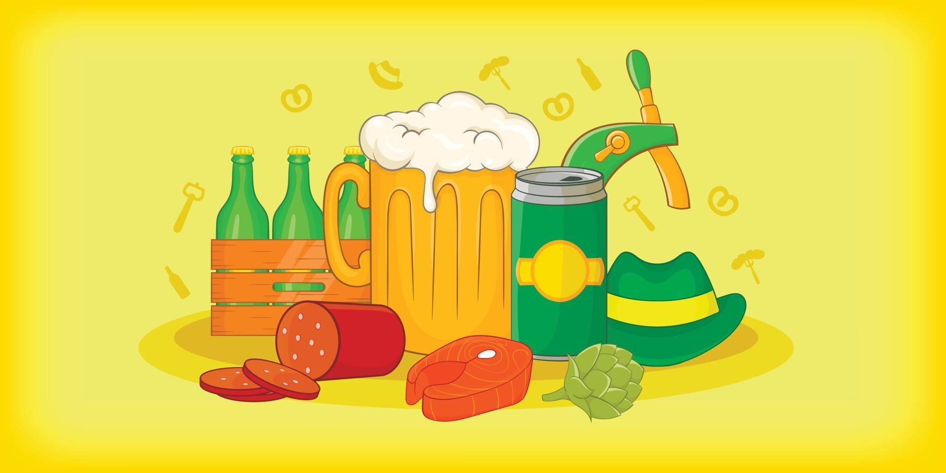 Oktoberfest horizontal banner, cartoon style vector