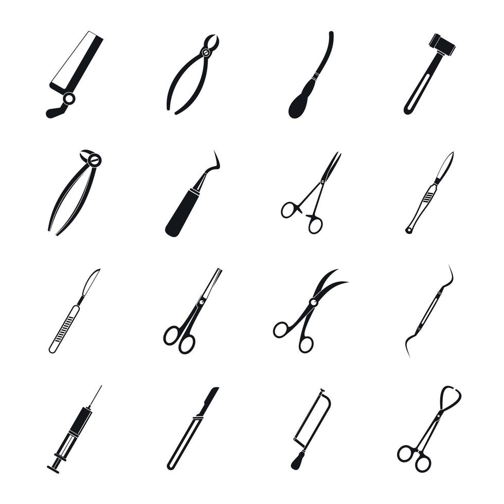 Surgeons tools icons set, simple style vector