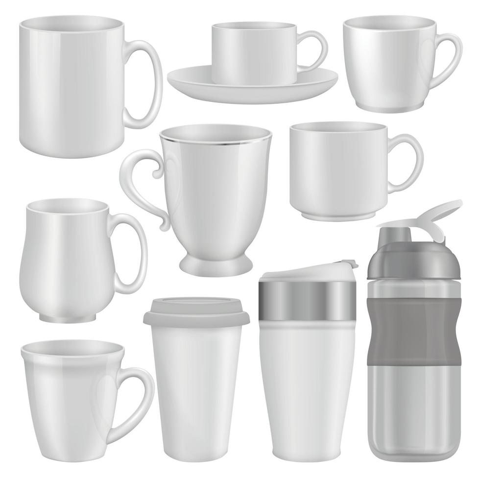 Mug cup mockup set, realistic style vector