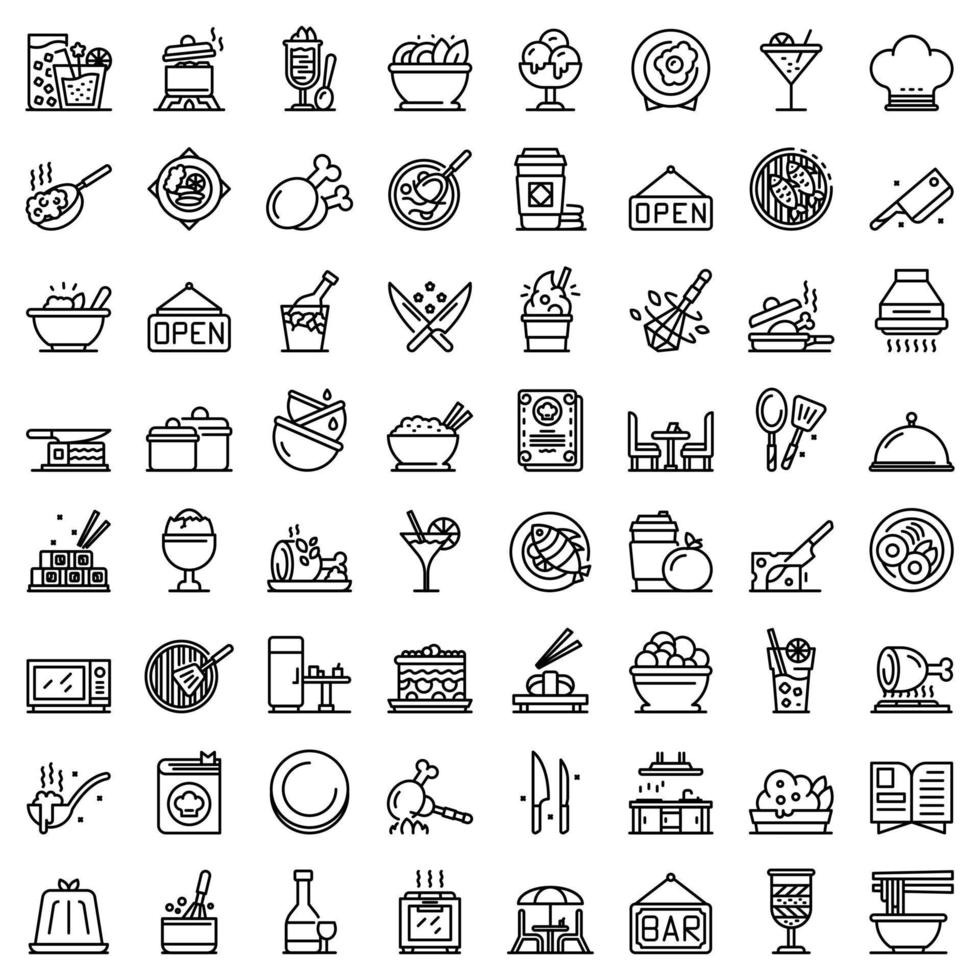 Restaurant icons set, outline style vector