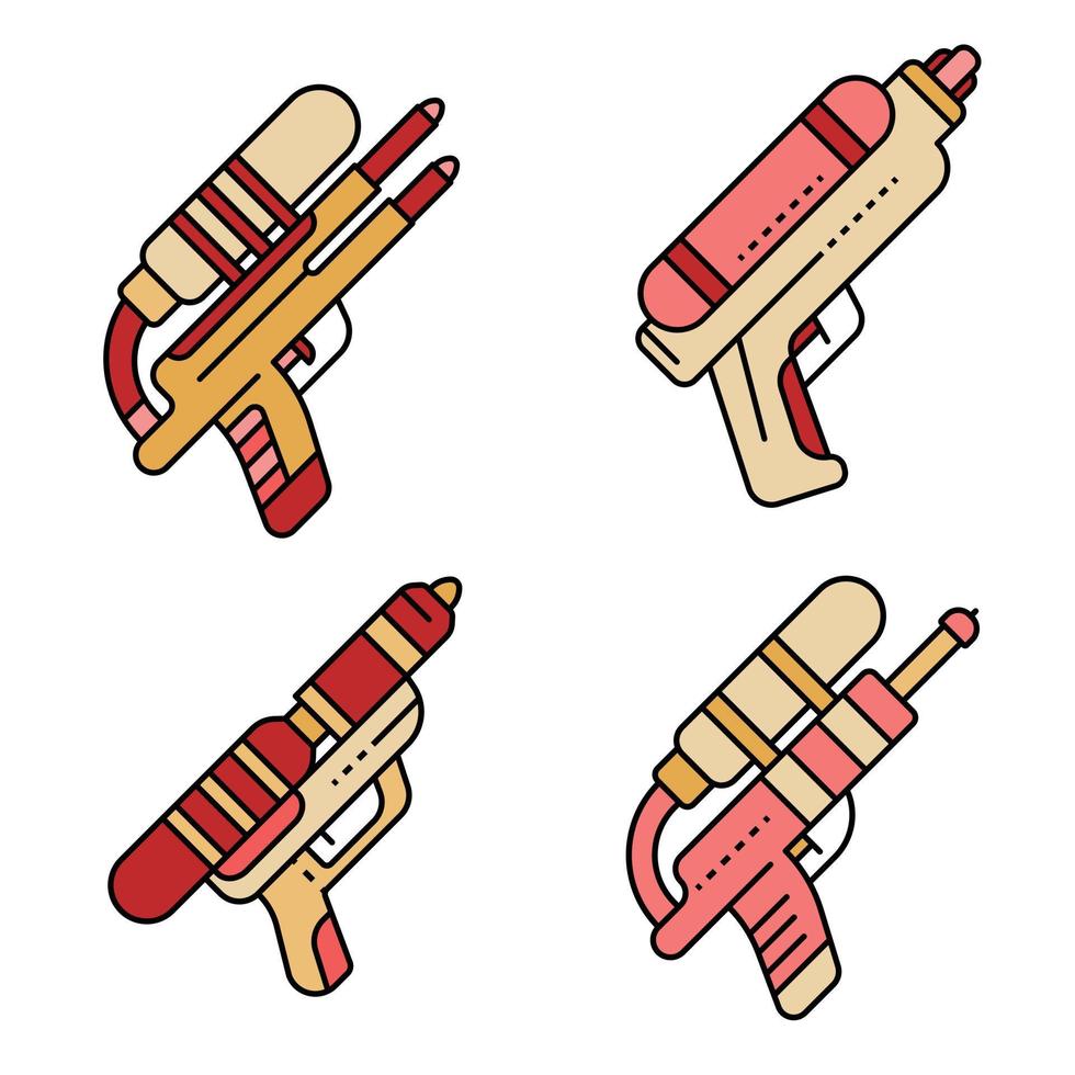 iconos de pistola de agua establecer vector de color de línea