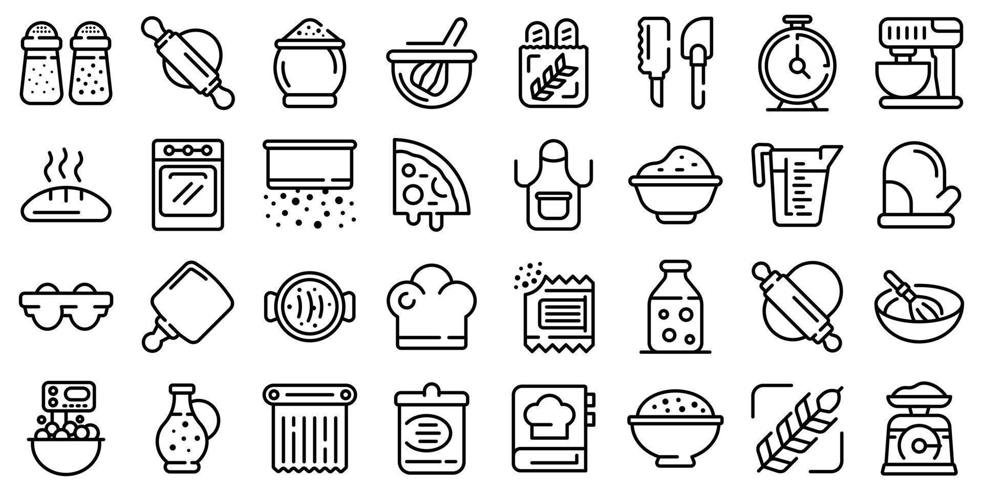 Dough icons set, outline style vector