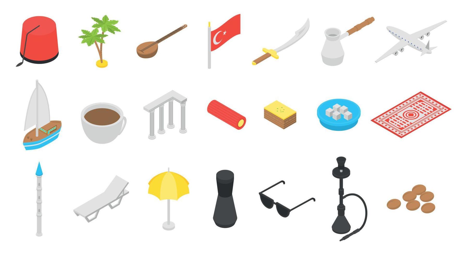 Turkey country icons set, isometric style vector