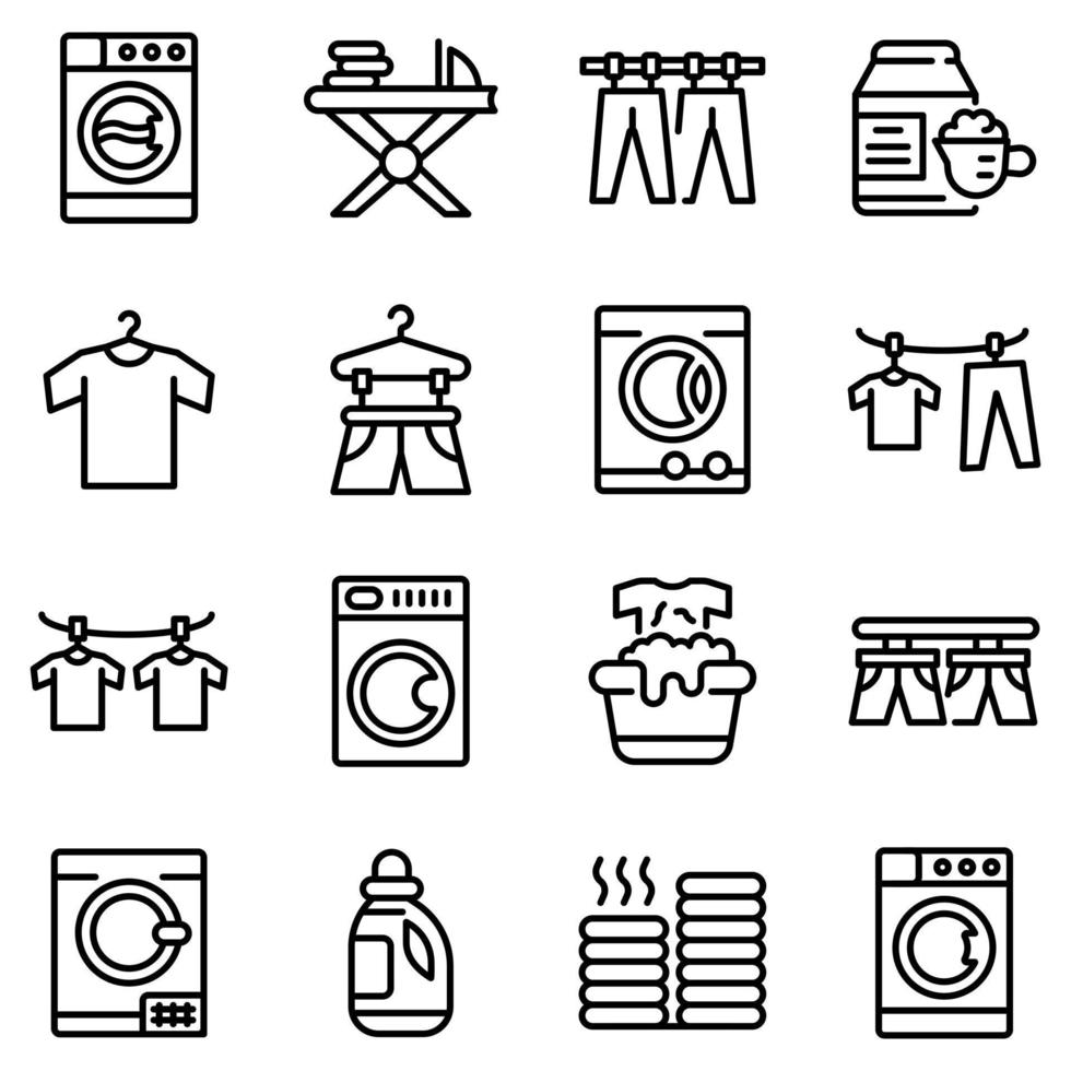 Tumble dryer icons set, outline style vector