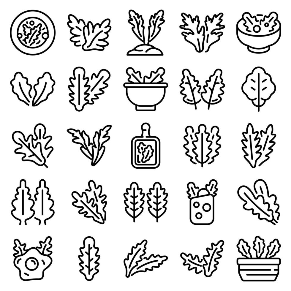 Arugula icons set, outline style vector