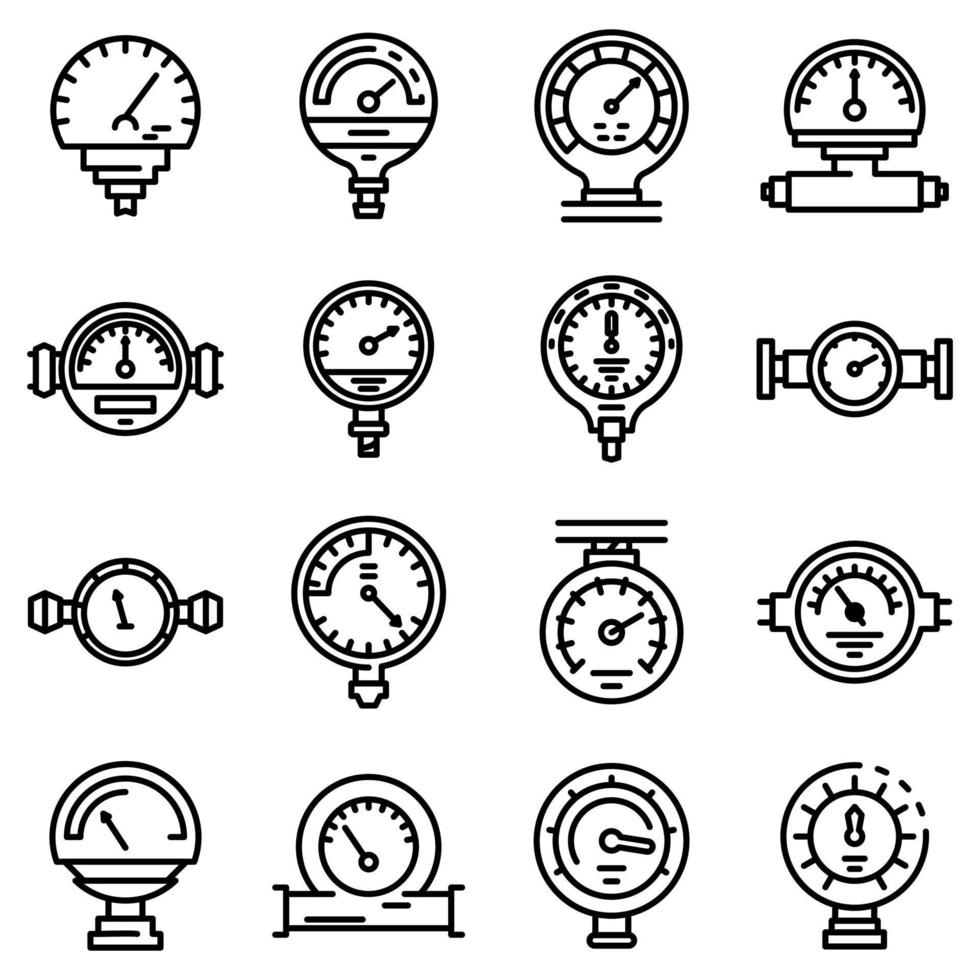 Manometer icons set, outline style vector