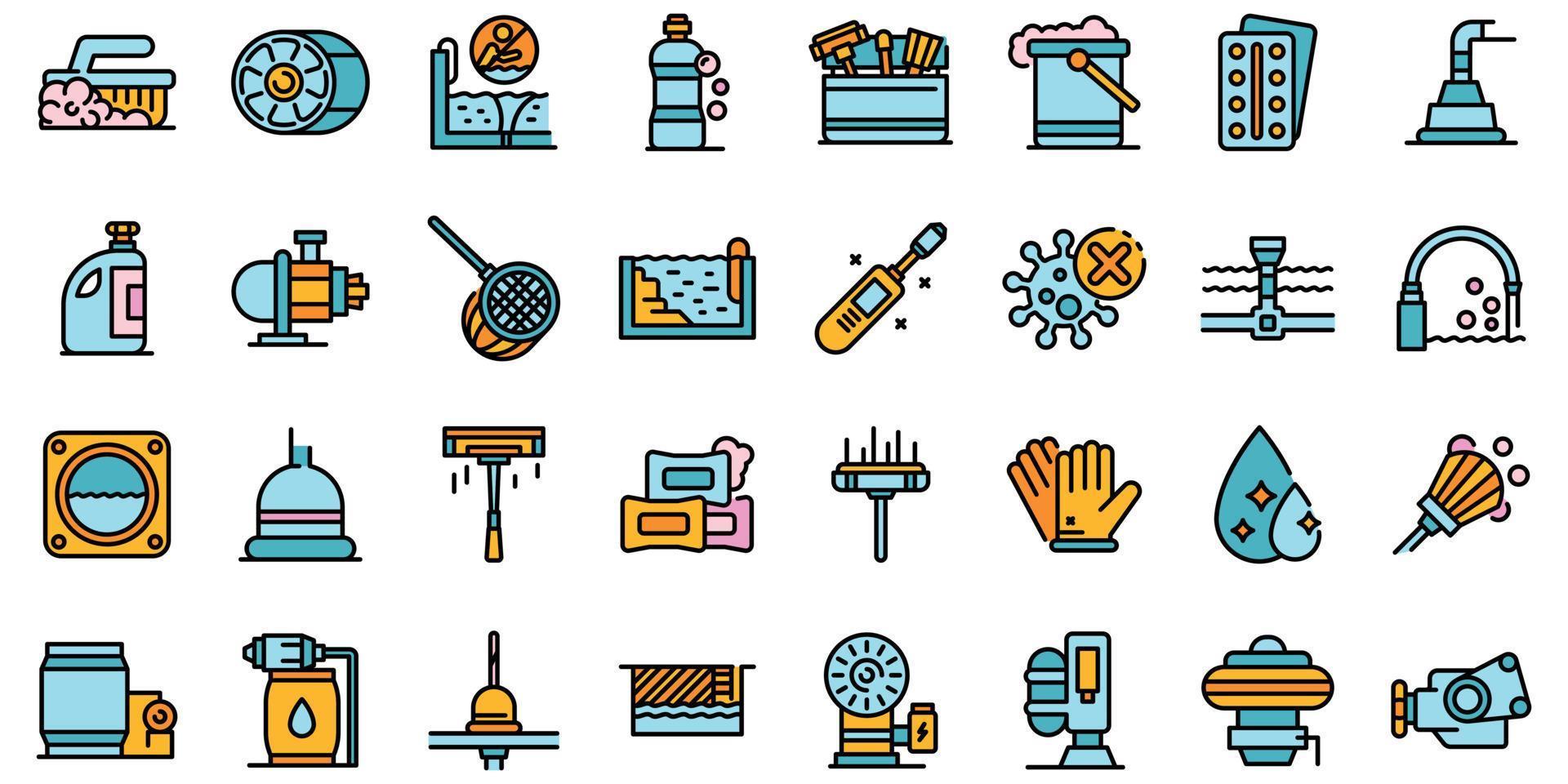 Pool cleaning icons set vector flat