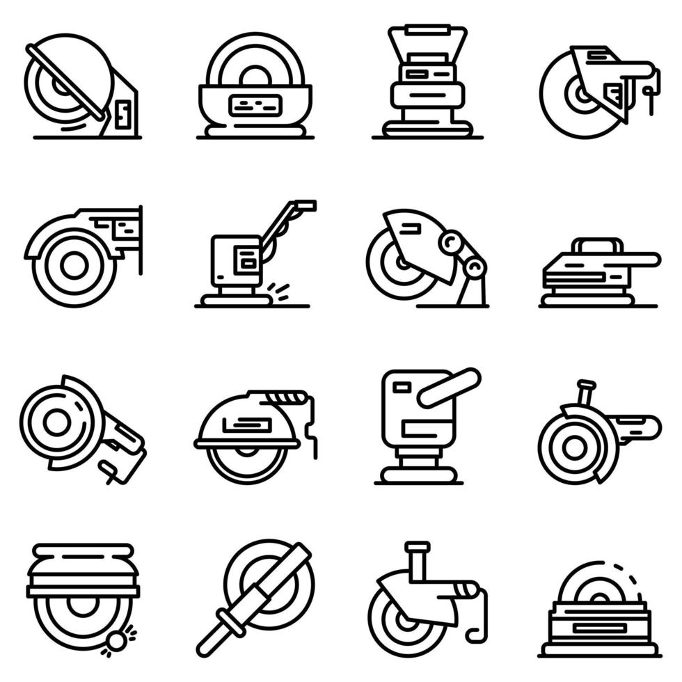 conjunto de iconos de máquina de molienda, estilo de esquema vector