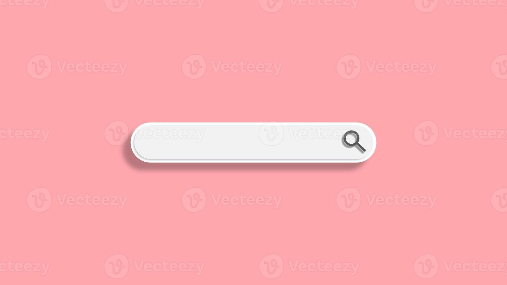 barra de icono de búsqueda en blanco mínimo blanco sobre fondo rosa. concepto de búsqueda web. representación 3d foto