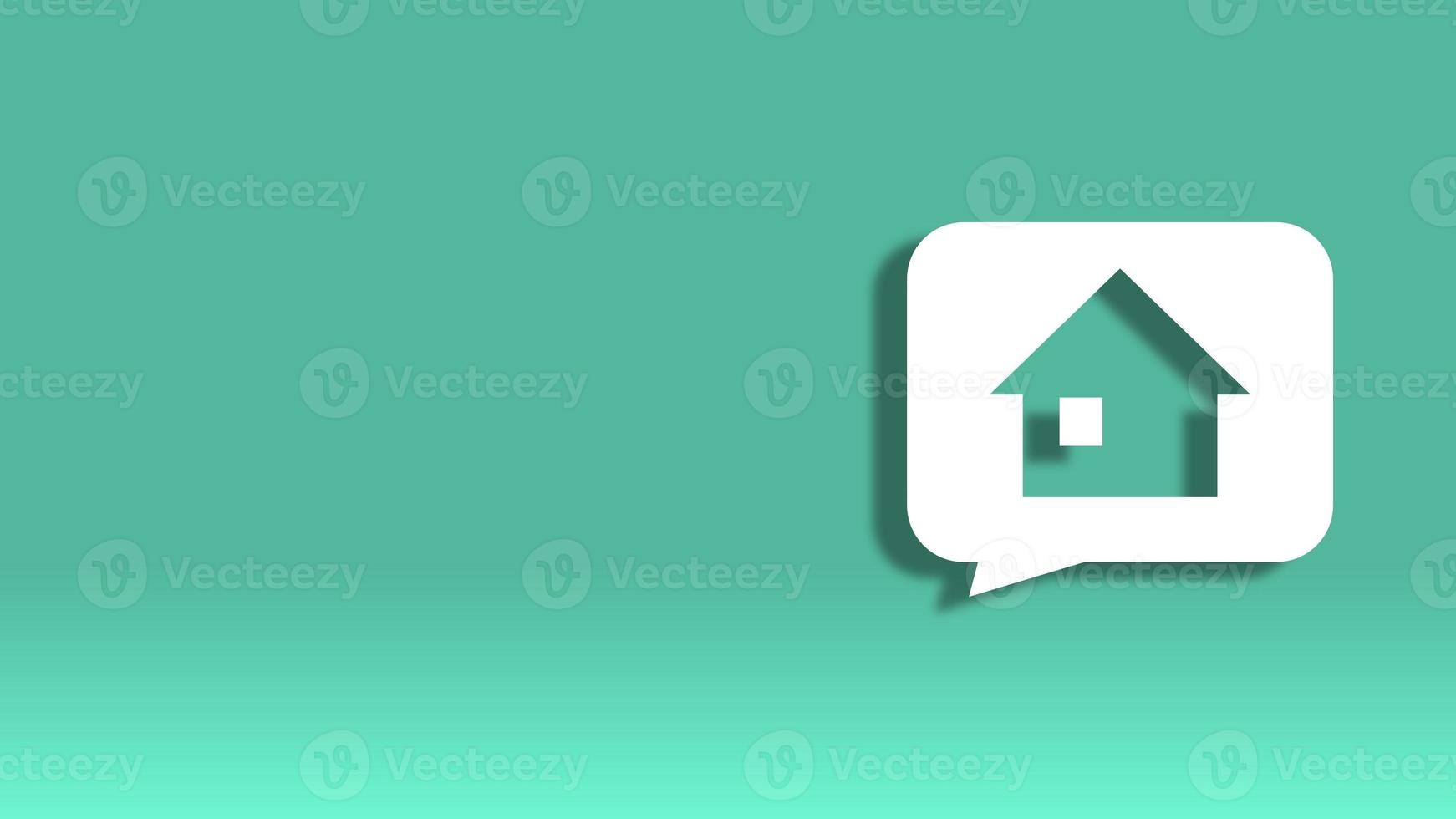 House building icon in speech bubble isolated on green background. 3D Rendering photo