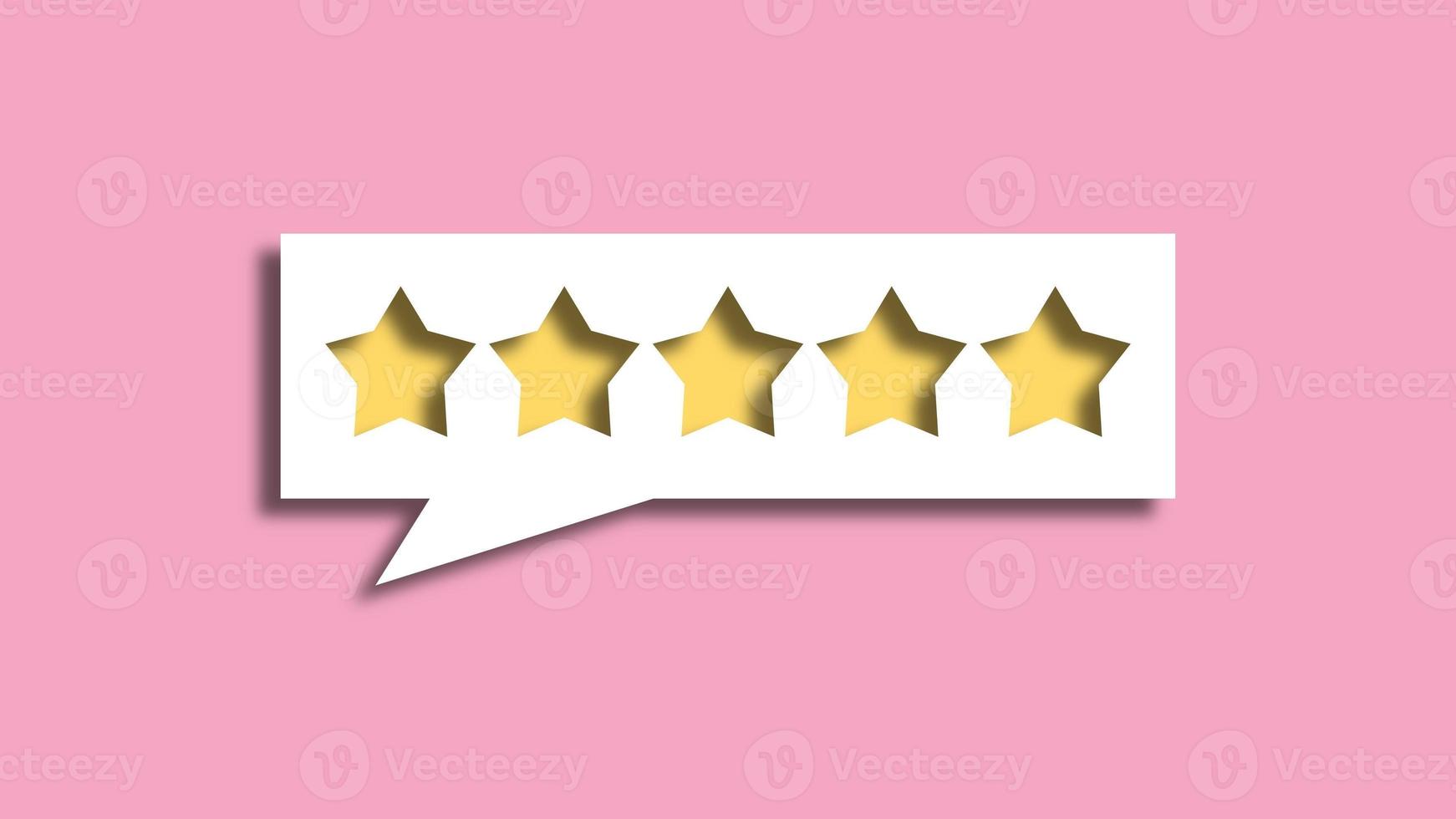 Feedback five stars on pink background. good review concept. 3D Rendering photo