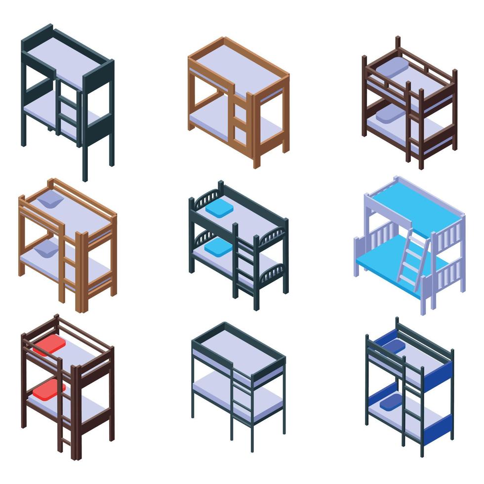 Bunk bed icons set, isometric style vector