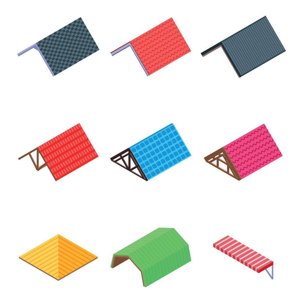 Roof icons set, isometric style vector