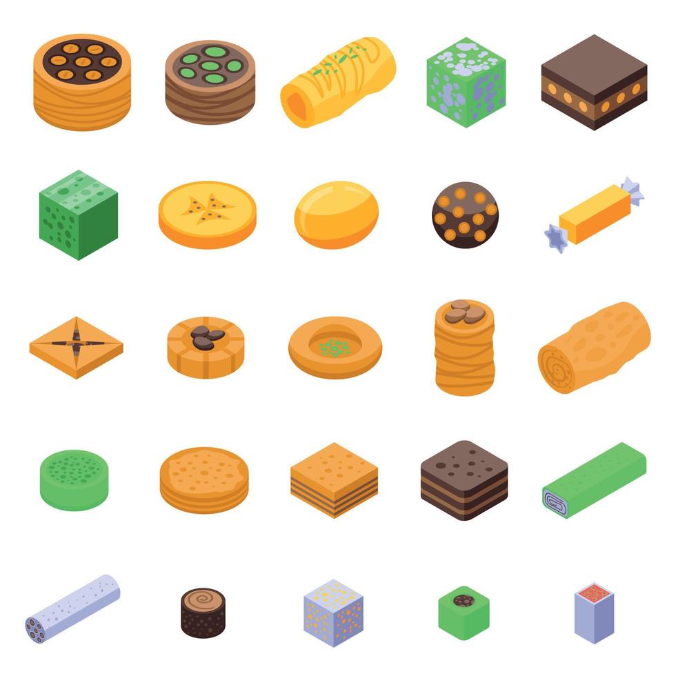 Turkish sweets icons set, isometric style vector