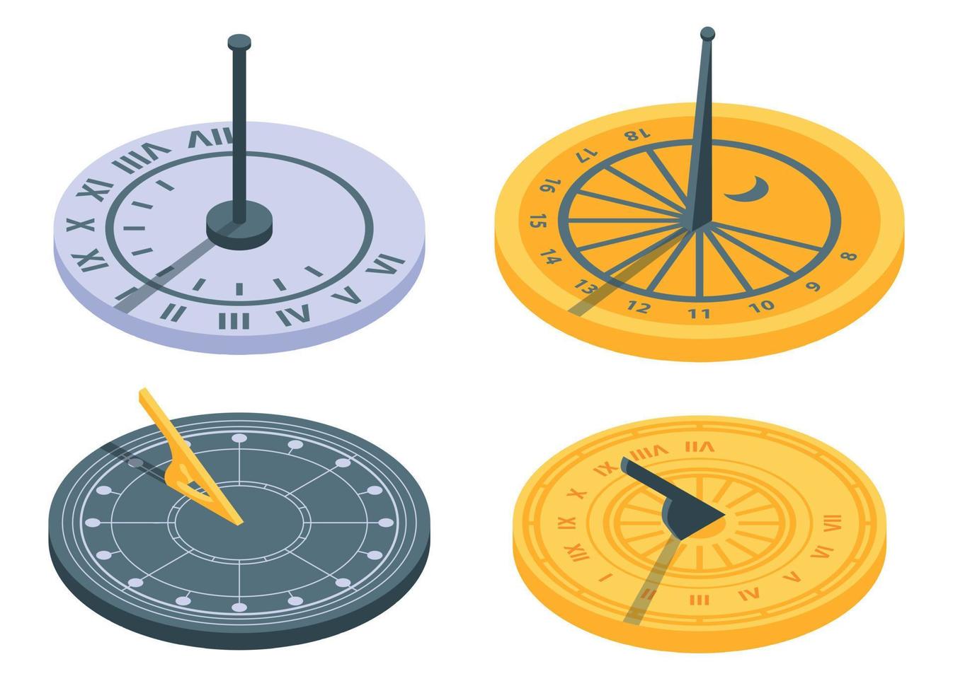 conjunto de iconos de reloj de sol, estilo isométrico vector