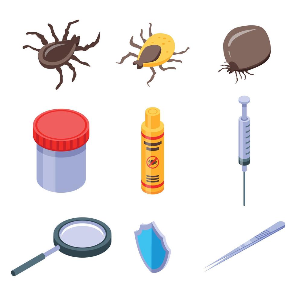 Mite icons set, isometric style vector