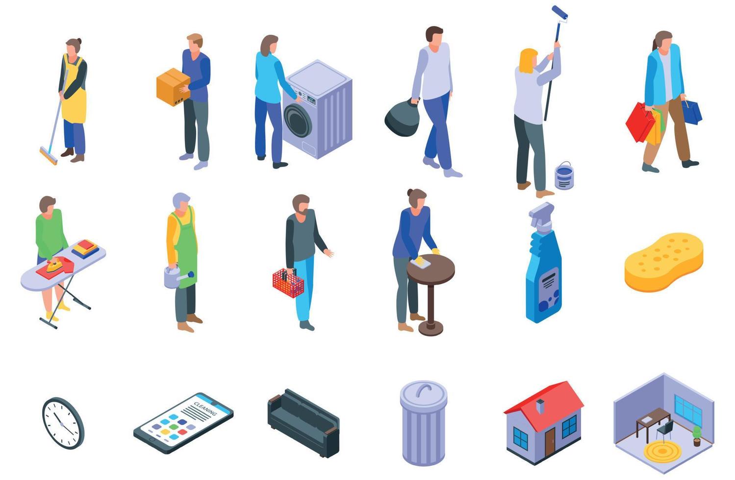 Housekeeping icons set, isometric style vector