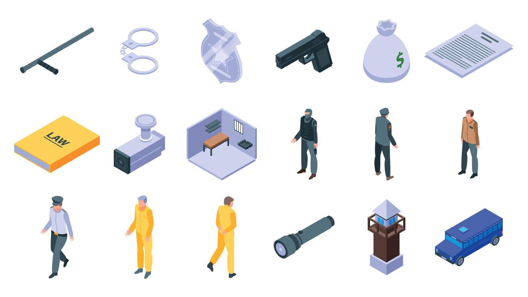 Prison icons set, isometric style vector