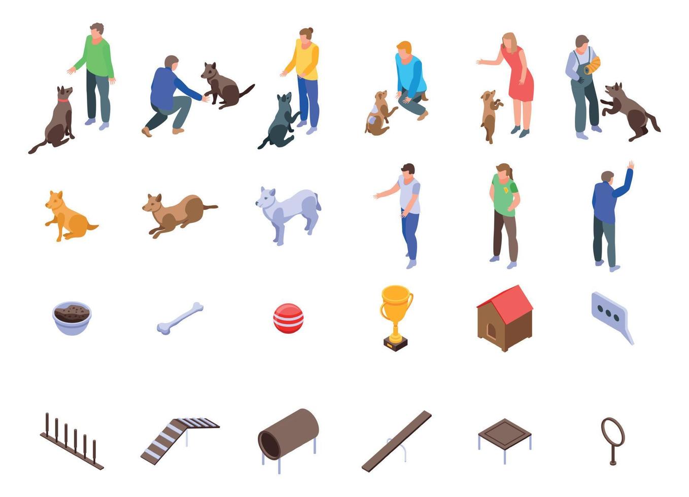 Dog training icons set, isometric style vector