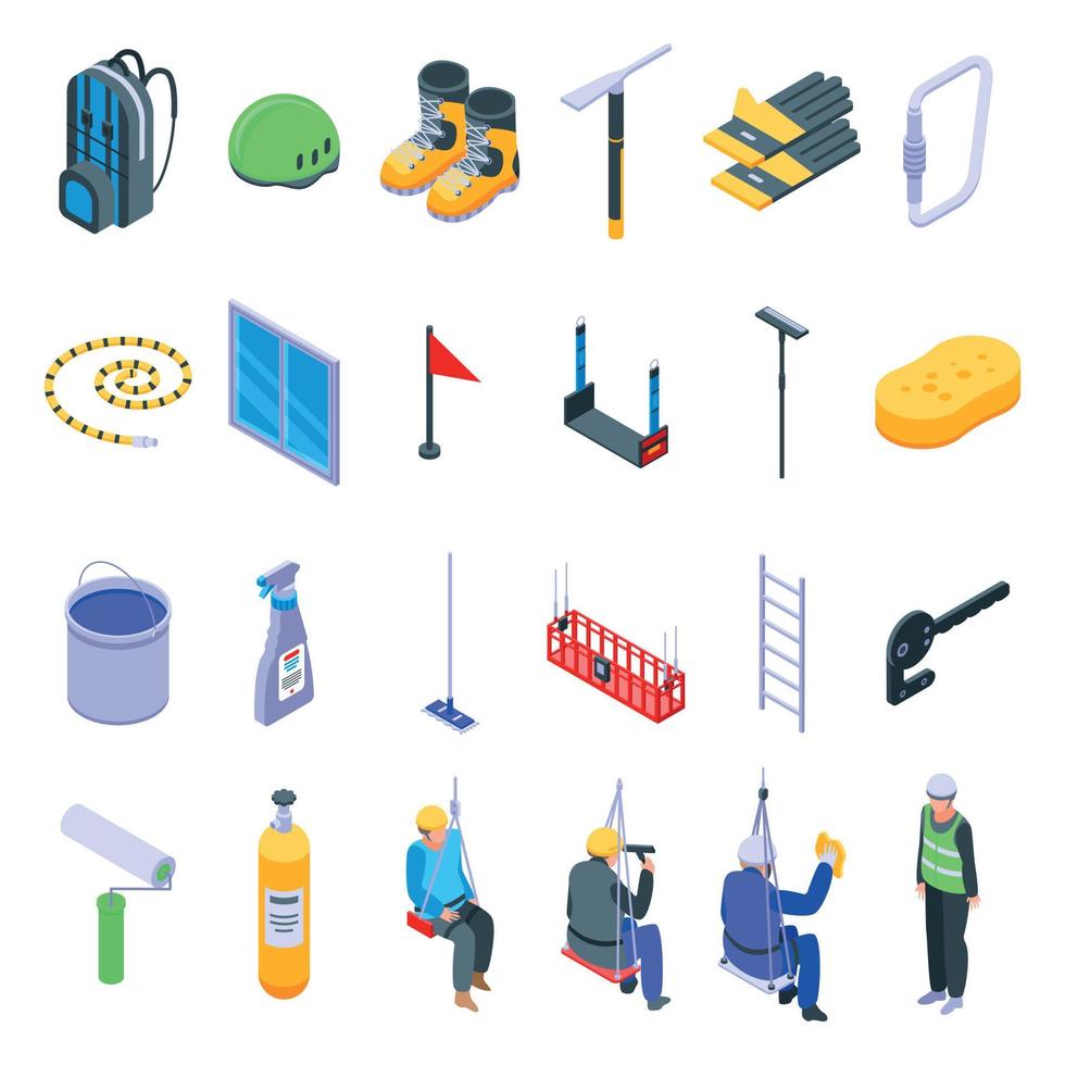 Industrial climber icons set, isometric style vector