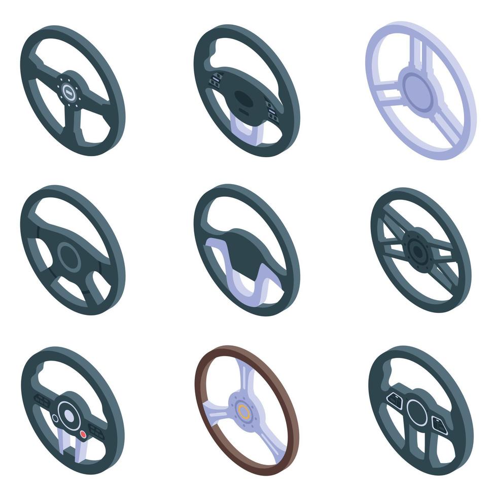 Steering wheel icons set, isometric style vector