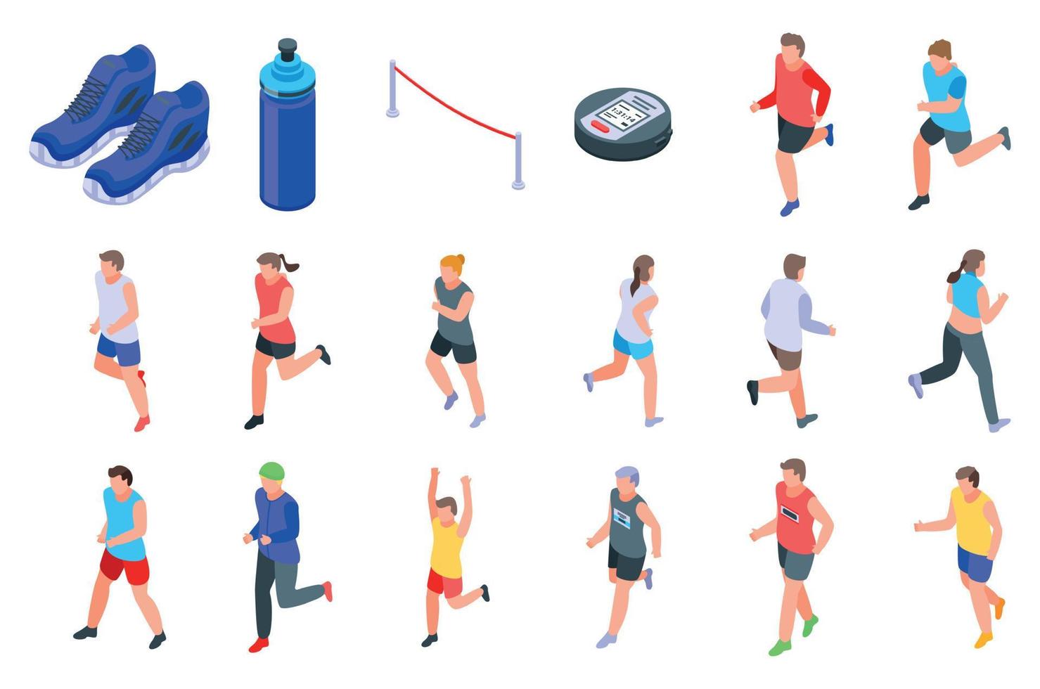 Running icons set, isometric style vector