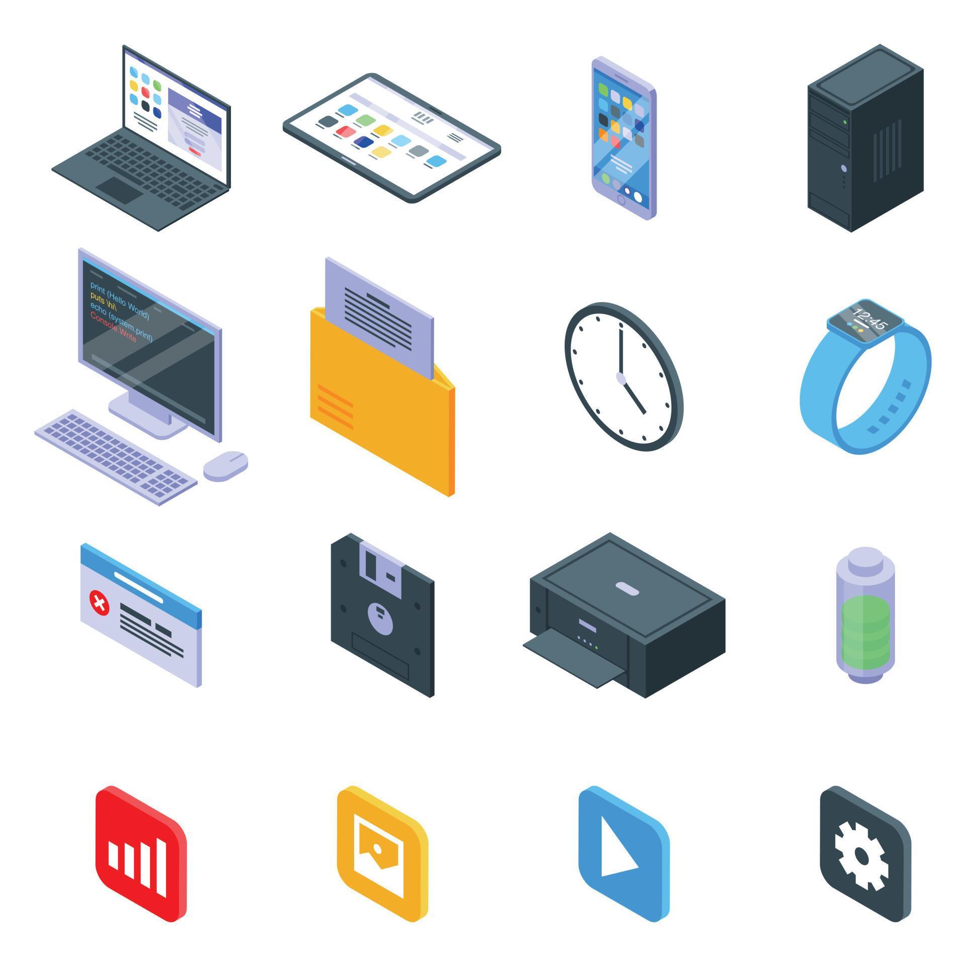 Operating system icons set, isometric style 8887390 Vector Art at Vecteezy