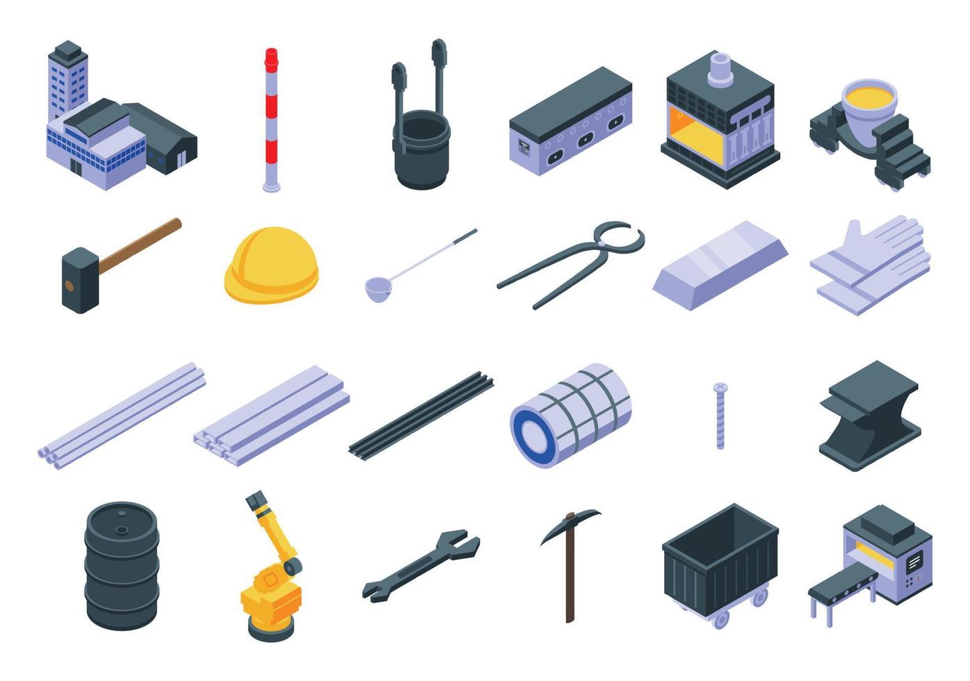 Metallurgy icons set, isometric style vector