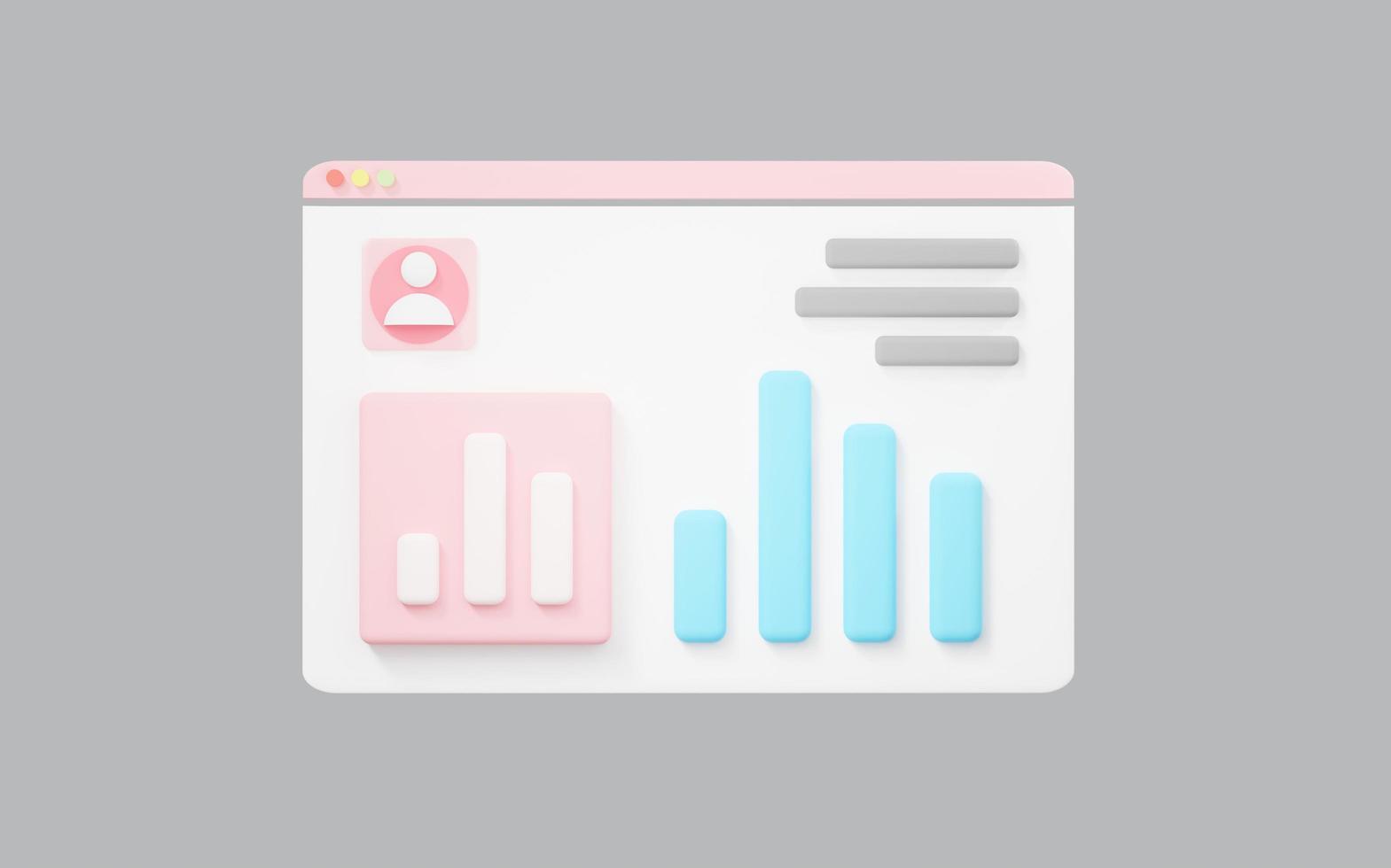 3d rendering of browser graph icon on clean background for mock up and web banner. Cartoon interface design. minimal metaverse concept. photo