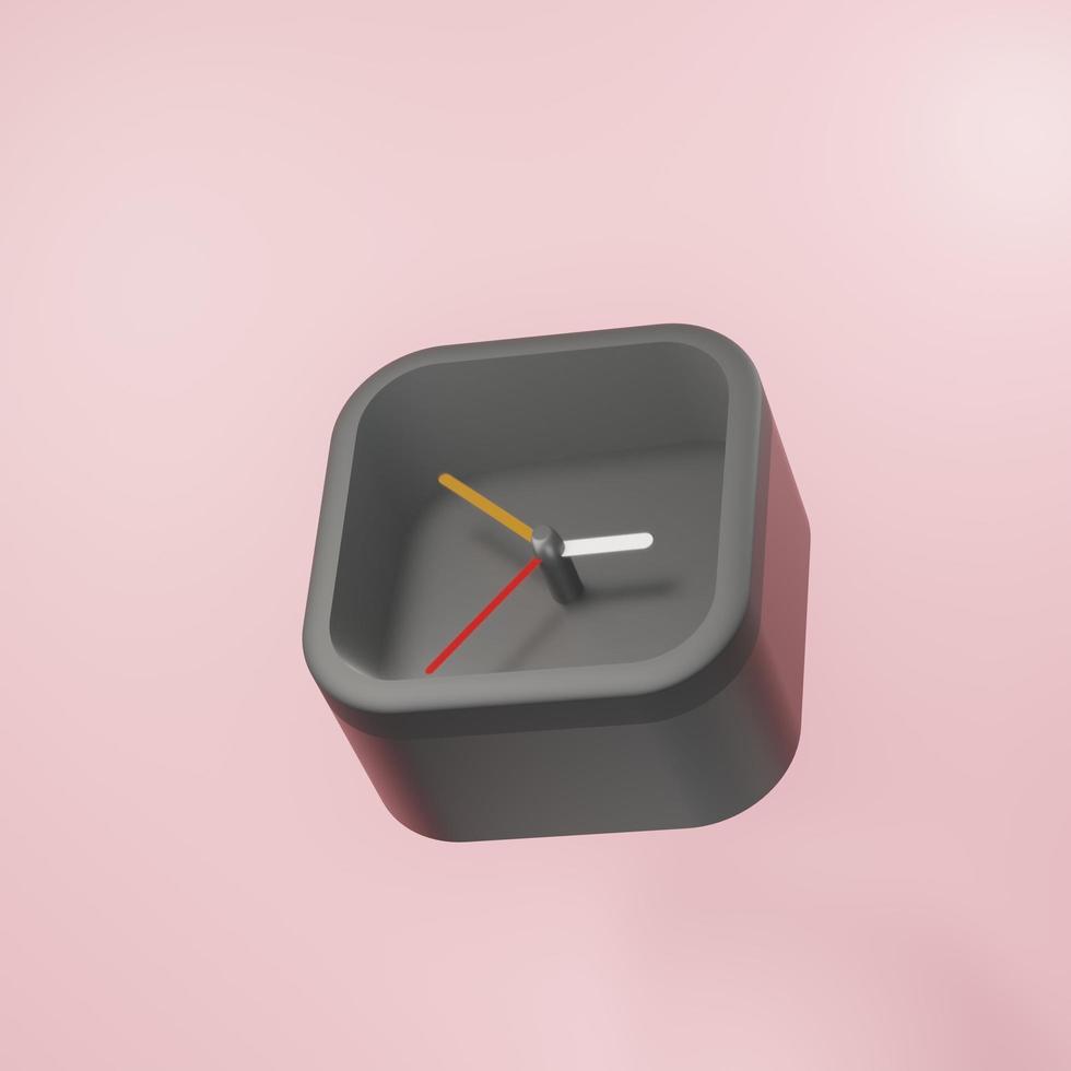Representación 3d del icono del reloj de alarma moderno en un fondo limpio para maquetas y banner web. diseño de interfaz de dibujos animados. concepto de metaverso mínimo. foto