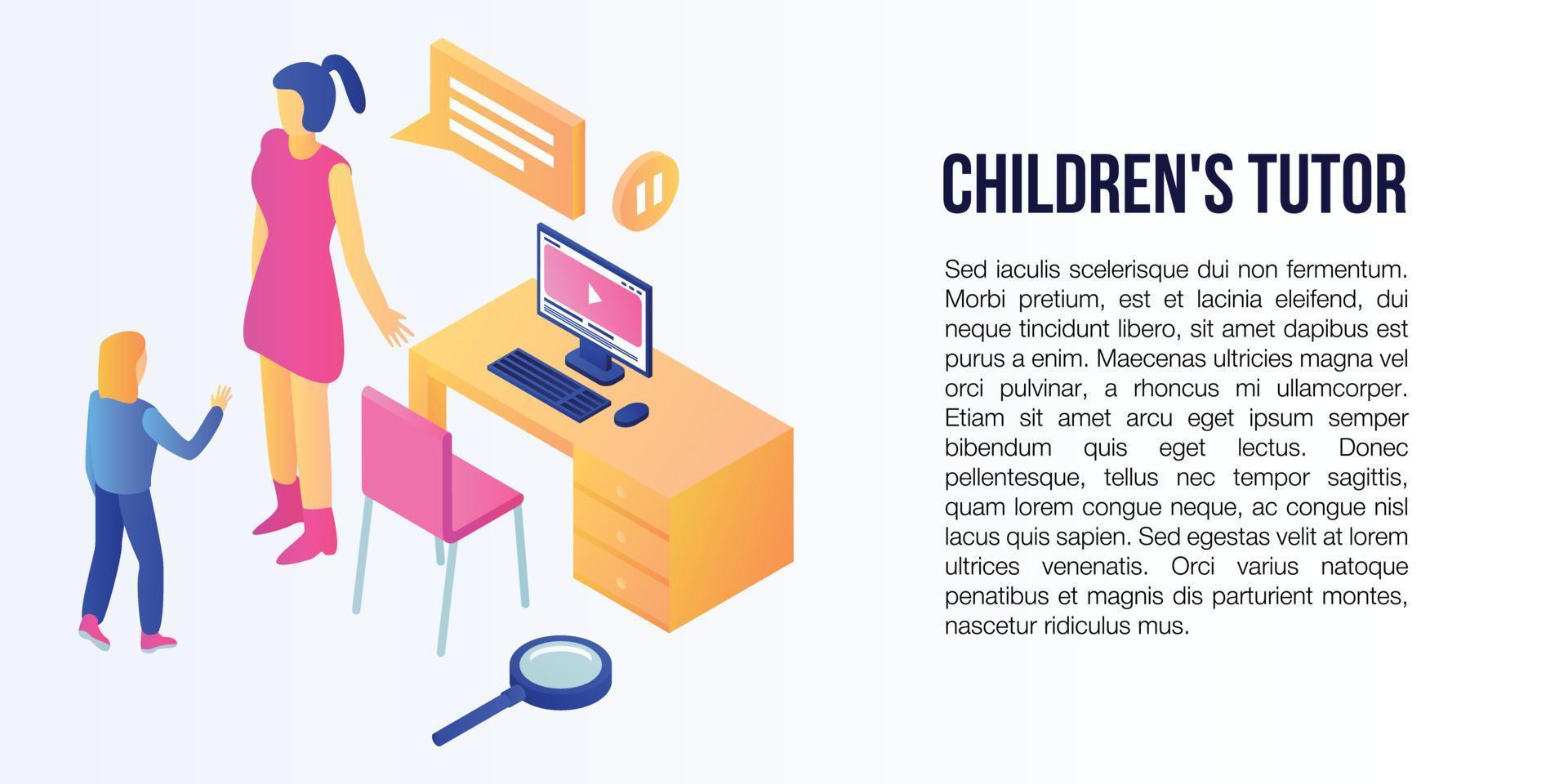 Children tutor concept banner, isometric style vector