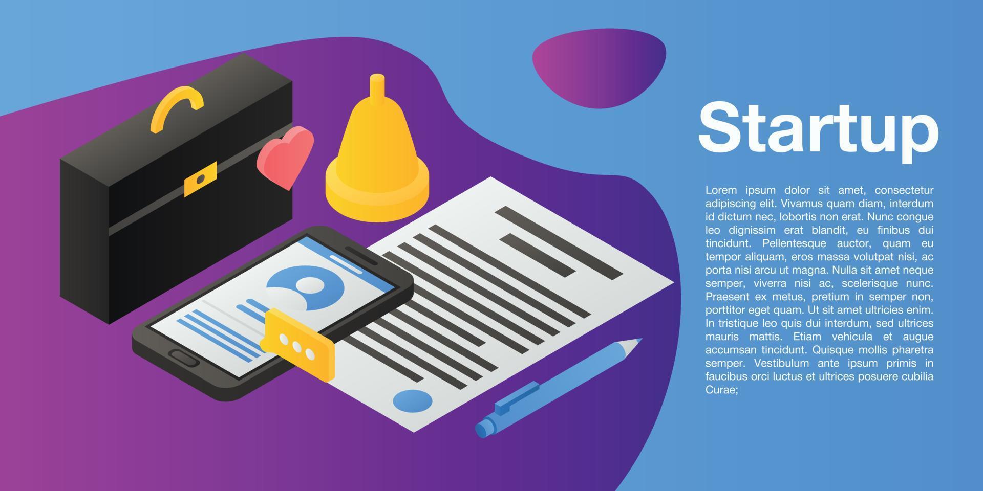 Startup concept banner, isometric style vector