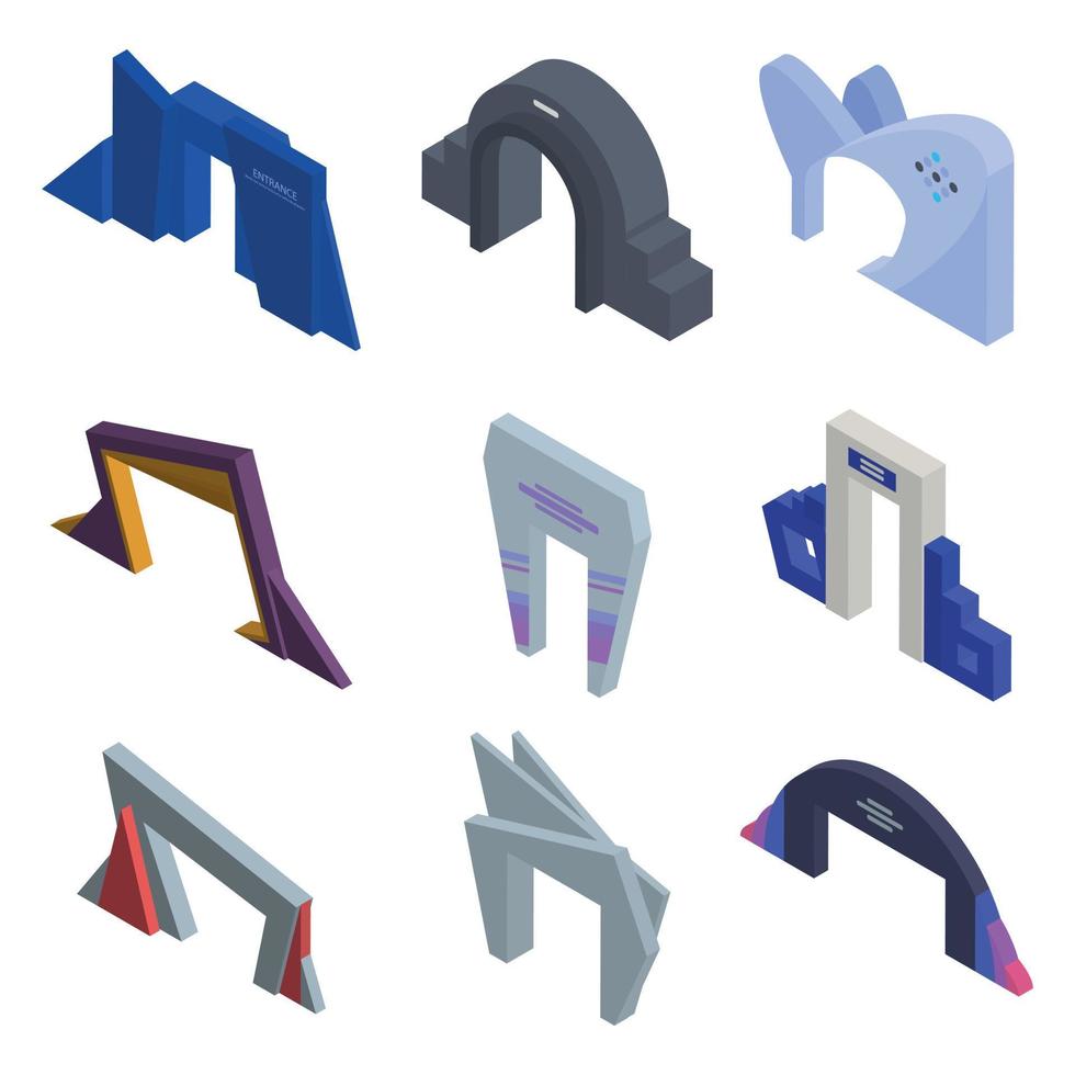 Entrance arch icons set, isometric style vector