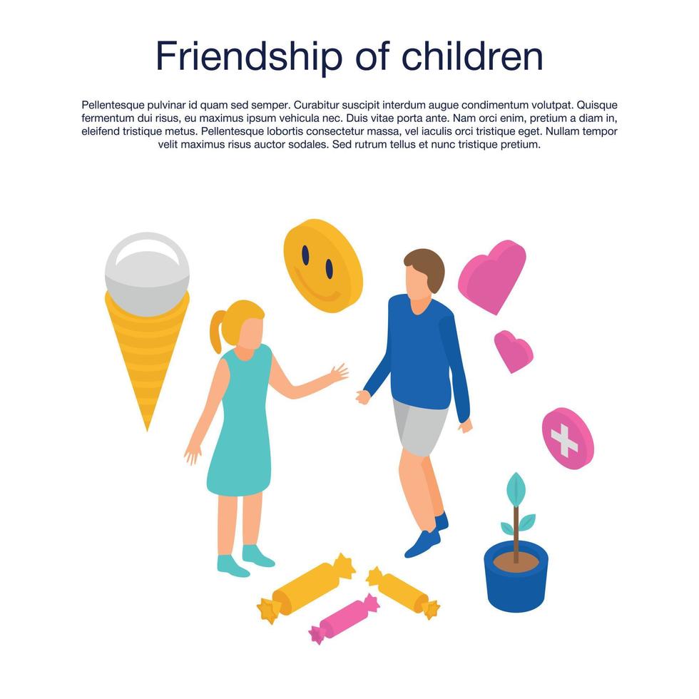 Friendship of children concept banner, isometric style vector
