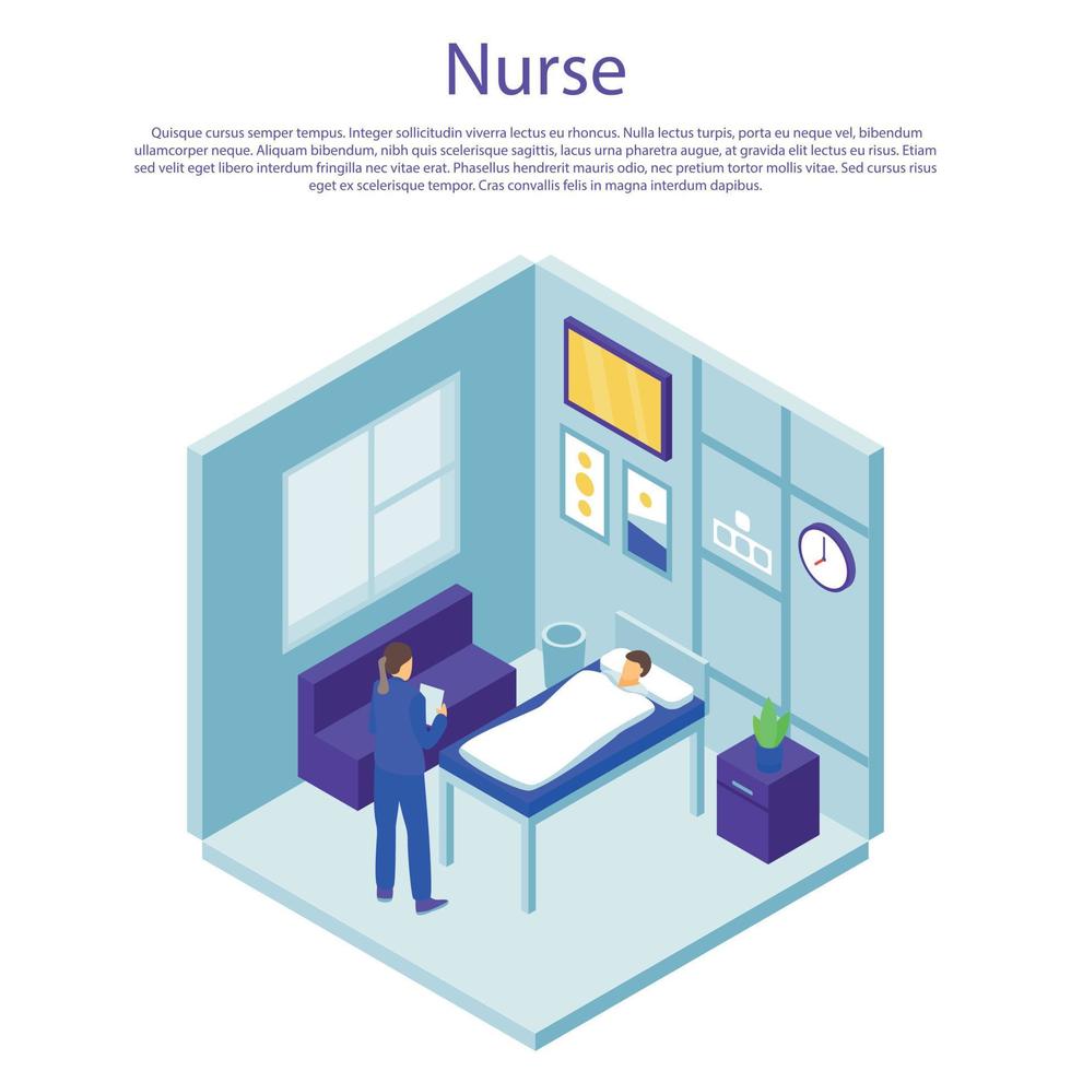 banner de concepto de enfermera, estilo isométrico vector
