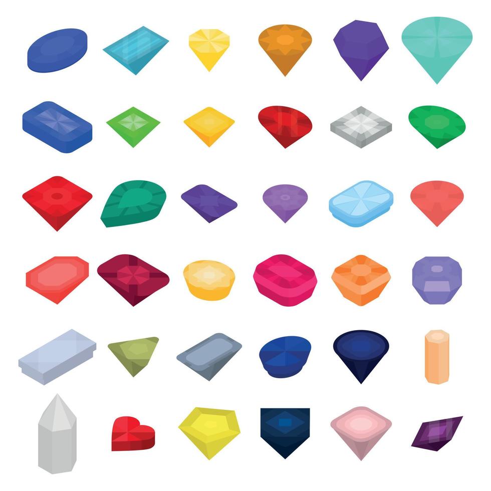 Jewel icons set, isometric style vector