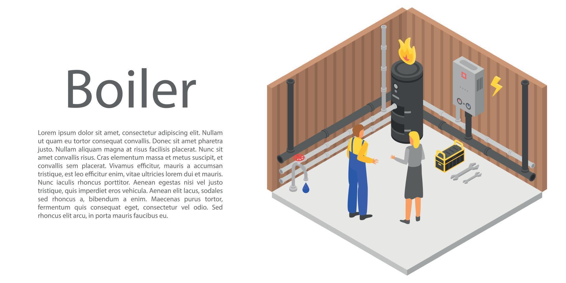 Boiler concept banner, isometric style vector