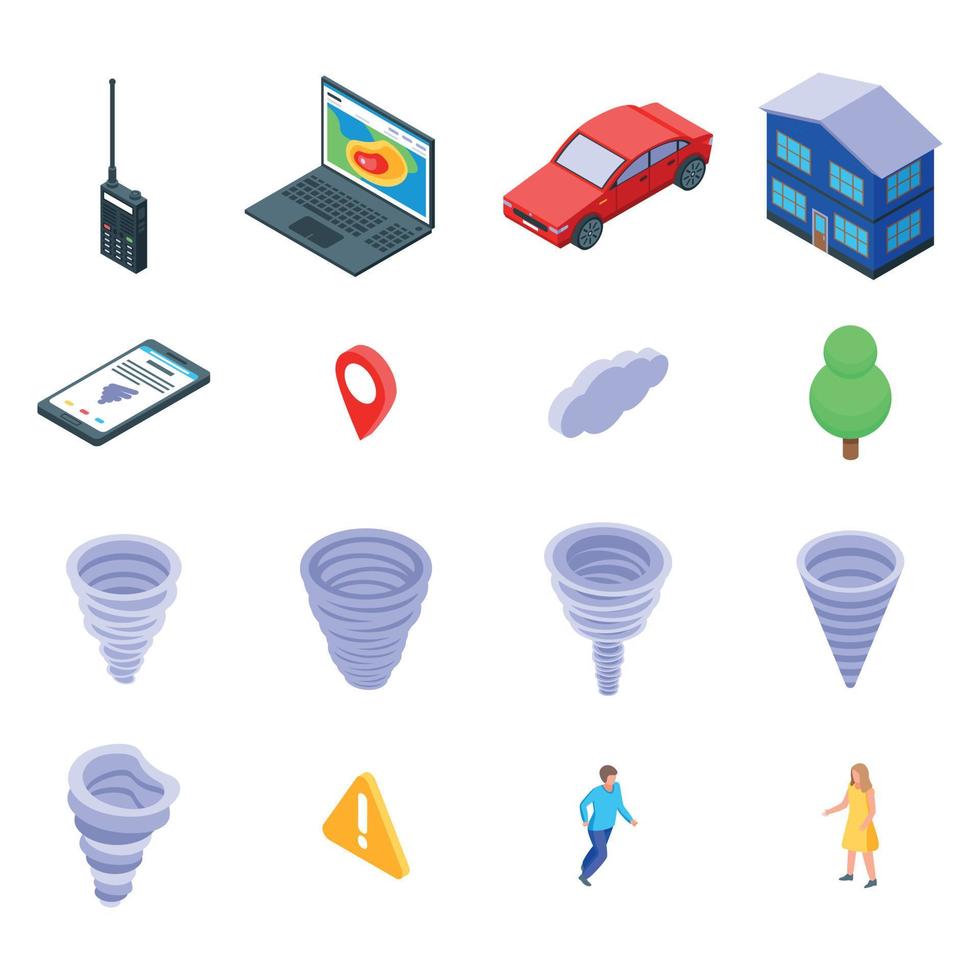 Tornado icons set, isometric style vector