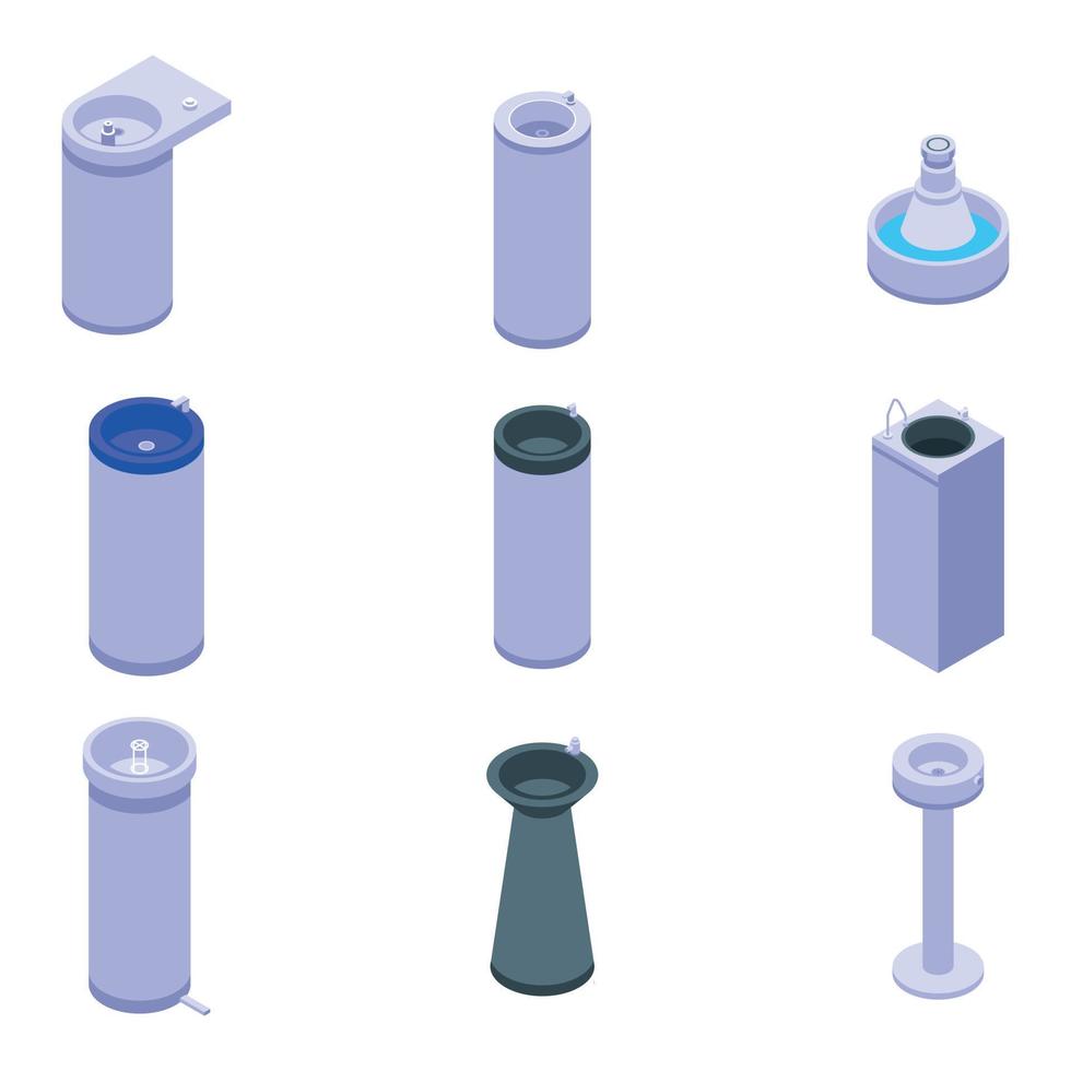 Drinking fountain icons set, isometric style vector