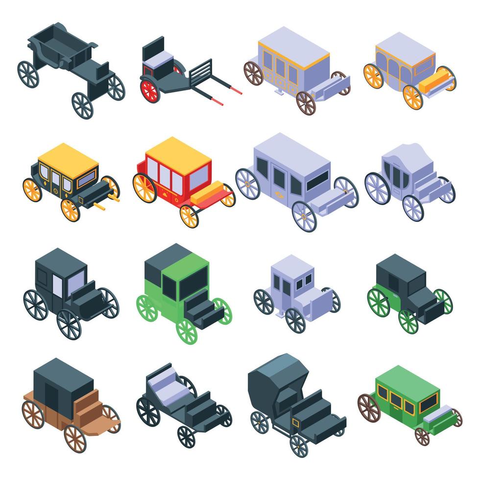 Brougham icons set, isometric style vector