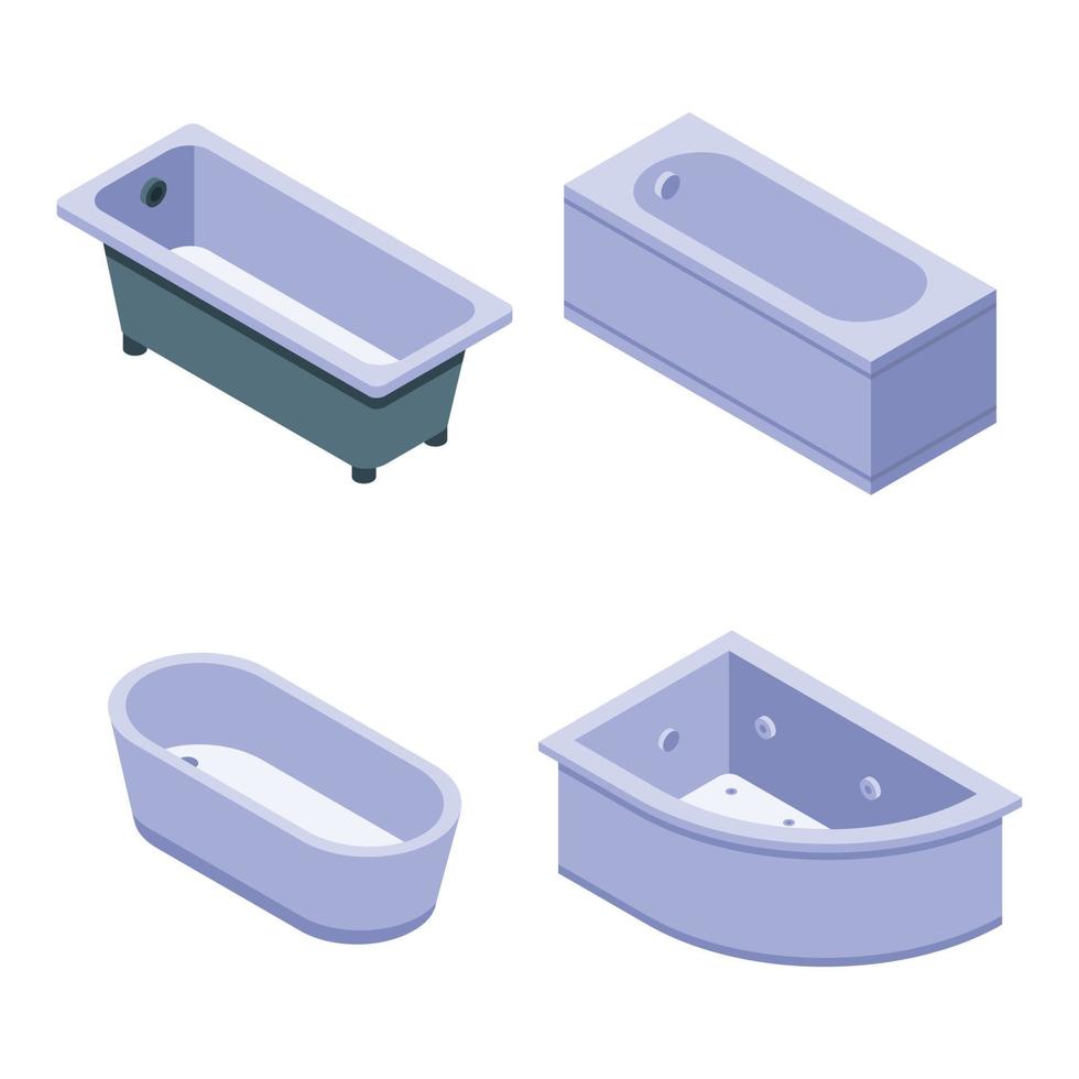 Bathtub icons set, isometric style vector