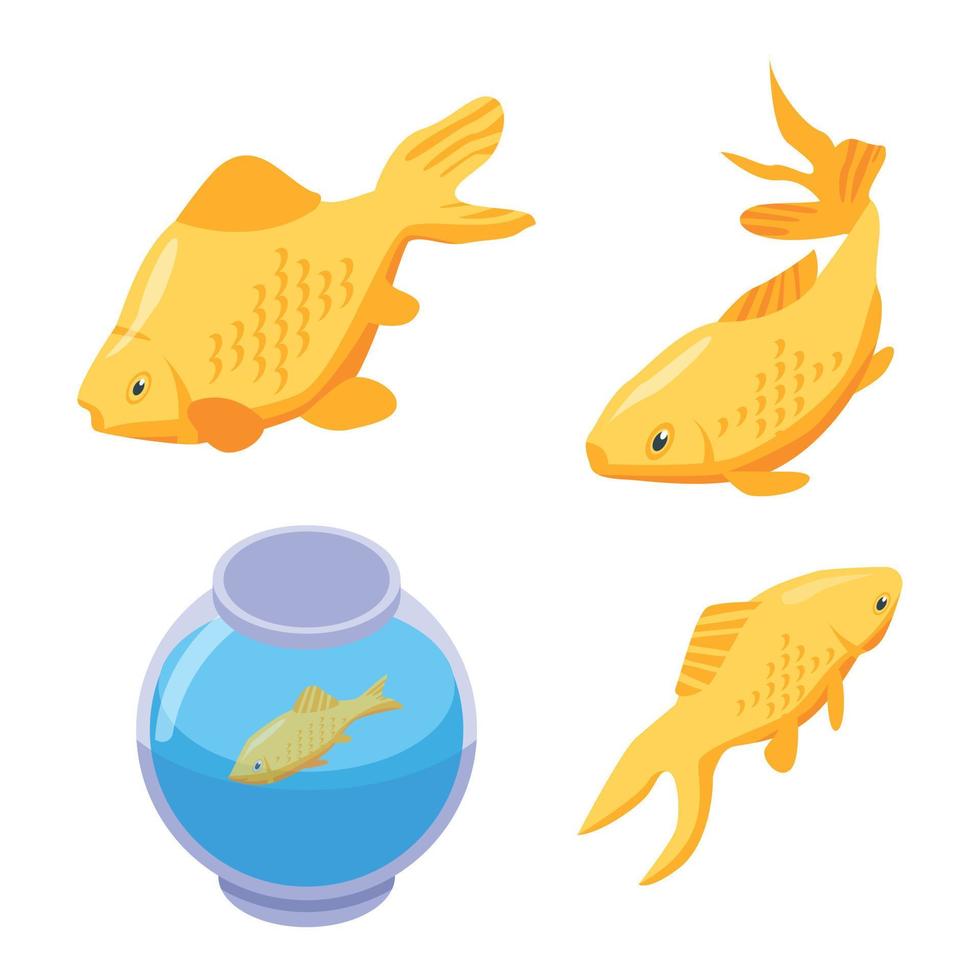 Goldfish icons set, isometric style vector