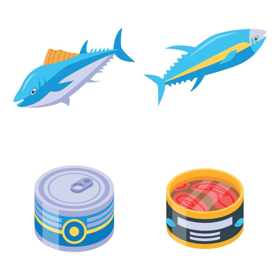 Tuna icons set, isometric style vector